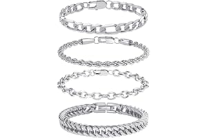 UHIBROS 316L Stainless Steel Chain Bracelet for Men Women, 18K Gold Sturdy Metal Link, Silver Black Cuban/Figaro/Paperclip/Rope Fashion Jewelry Set for Dad, Boyfriend, Husband, Girlfriend