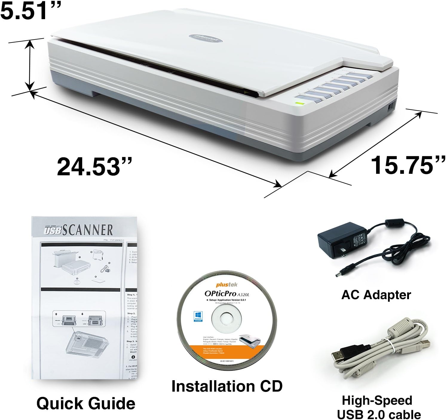 Plustek OpticPro A320L - A3 CCD Graohic Flatbed Scanner, 1600 dpi Resolution with Dual Light Design. Suitable for Graphic Design, Artwork and Artists. Support Mac, Windows, Twain and ICA: Electronics