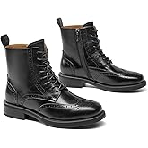 BEAU TODAY Wingtip Ankle Boots for Women Leather Brogue Oxfords Fashion Lug Sole Combat Boots Lace Up Vintage Winter Shoes for Women