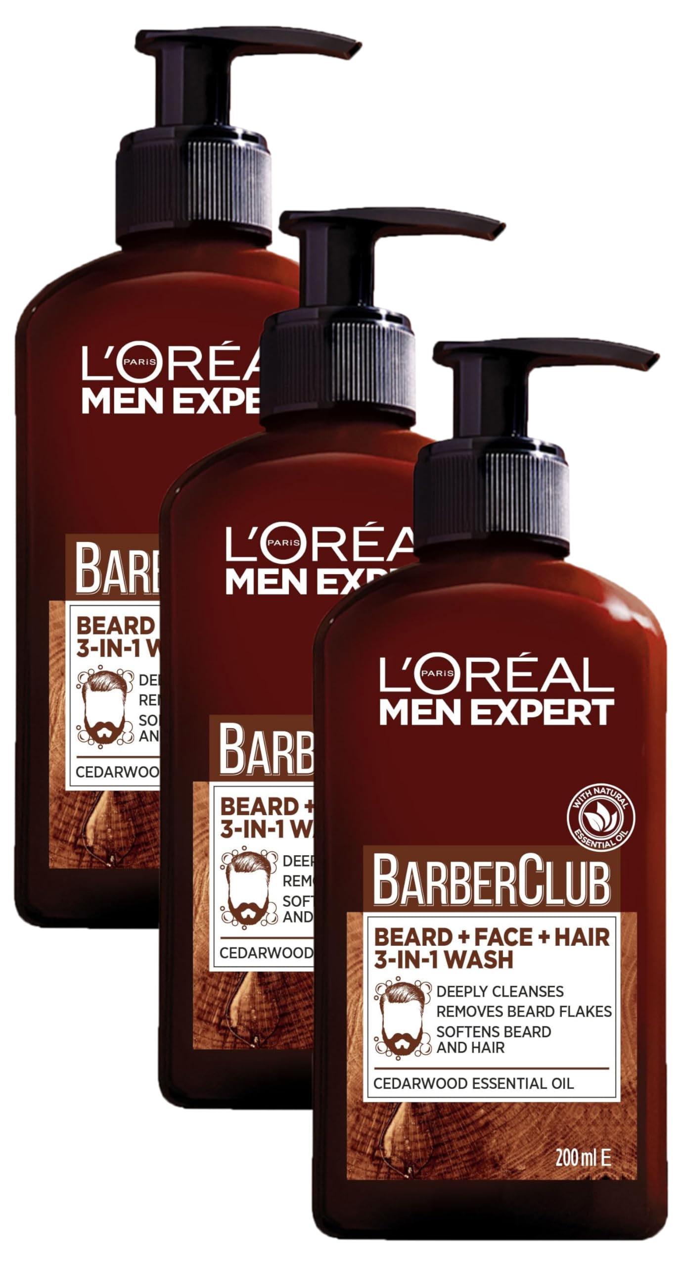 L'Oreal Men Expert Barber Club 3-in-1 Beard, Hair & Face Wash, 200ml (Pack of 3)