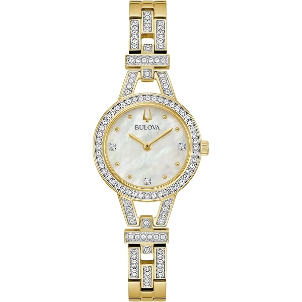 Bulova Ladies Crystal Quartz Watch 25mm Gold-Tone Stainless