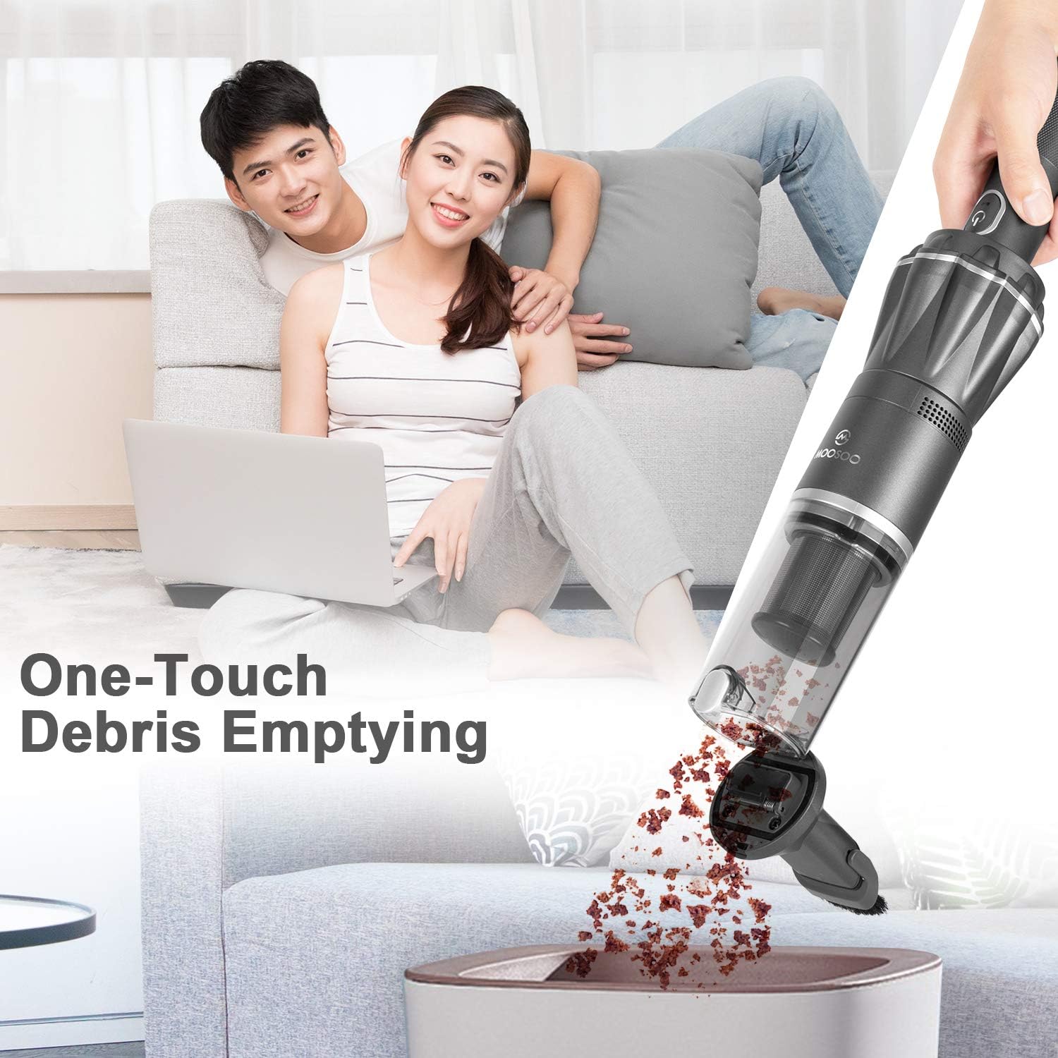 MOOSOO Handheld Vacuum 12KPa Cordless 1.1LB Ultra Lightweight 21 Minutes Mini Hand Vacuum Cleaner with Car Charger/Charging Dock Black, Single Touch Empty and Detachable Dust Cup -