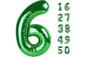 KELFUOYA 40 Inch Green Large Balloon Number 6 Balloon,Jumbo Mylar Foil Helium Balloon for 6 16 26 36 60 66 Birthday Digital Balloons for Birthday Party,Wedding Anniversary Party Decorations