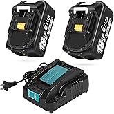 Upgraded 6.0Ah Replcement for Makita 18V Battery 2Pack with Charger Compatible with Makita 18 Volt Power Tools Black
