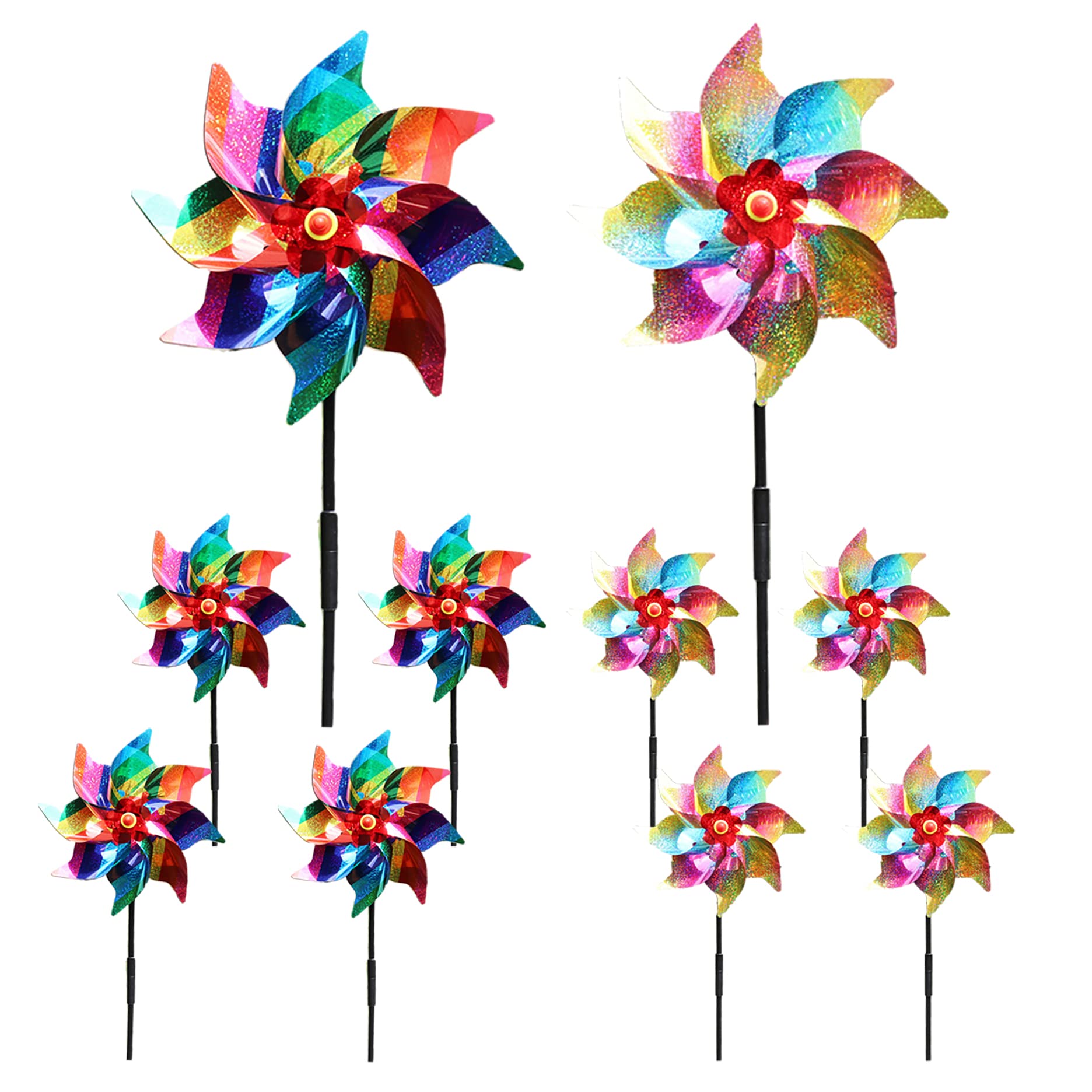 Wleozys 10Pcs Reflective Bird Repellent Windmill, multicolor Reflective Birds Deterrent, Repellent Windmills Scare Birds to Keep Birds Away From Your House,Window,Garden,Farm (10)