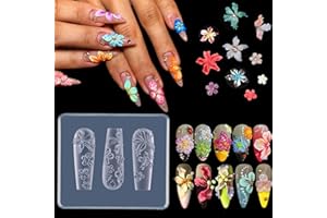 LIFOOST 3D Flowers Nail Mold Silicone Nail Tools Flower Nail Charms Resin Molds Nail Art Floral Carving Template for Resin Accessories Nail Supplies