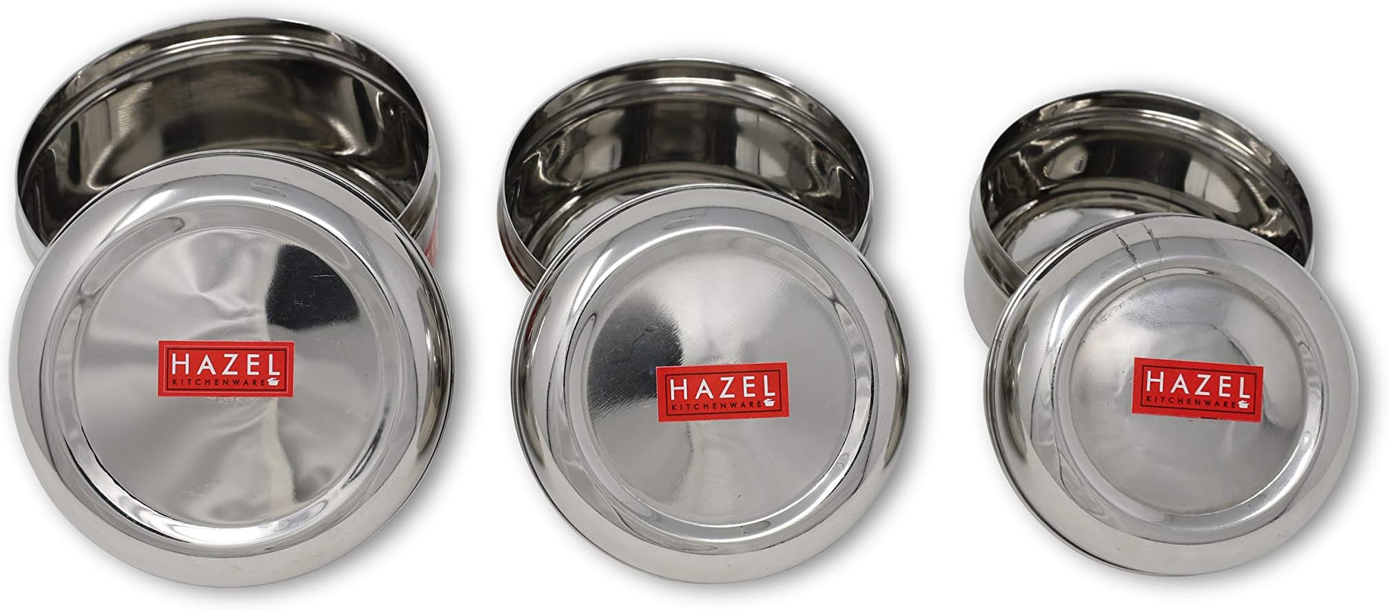 HAZEL Stainless Steel Kitchen Storage Baitha Containers Set of 3 (200, 350 & 400ml) - Silver