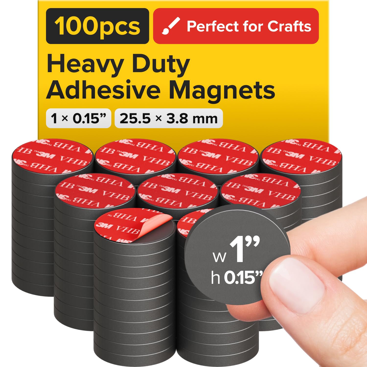 Photo 1 of Strong Ceramic Round Magnets With Adhesive Backing (1x0.15"/25x4mm, 100 pcs) - Heavy Duty Sticky Magnets, Non-Corrosive, Versatile For Home, Office, Workshop, Whiteboard, Fridge And Hobby Use