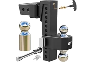 VNN Adjustable 10 Inch Drop Hitch 2.5 Inch Receiver - Interchangeable 3 Solid Ball Mount 1-7/8", 2", 2-5/16"(18,500 LBS GTW), Heavy Duty Aluminum Trailer Hitch with Pads and Locking Sets