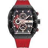 TEARTRACE Watches for Men Analog Quartz Waterproof Sport Men’s Watch Tonneau Chronograph Luminous Fashionable Unique Casual Watch with Silicone Strap