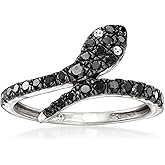 Ross-Simons 0.50 ct. t.w. Black and White Diamond Snake Bypass Ring in Sterling Silver