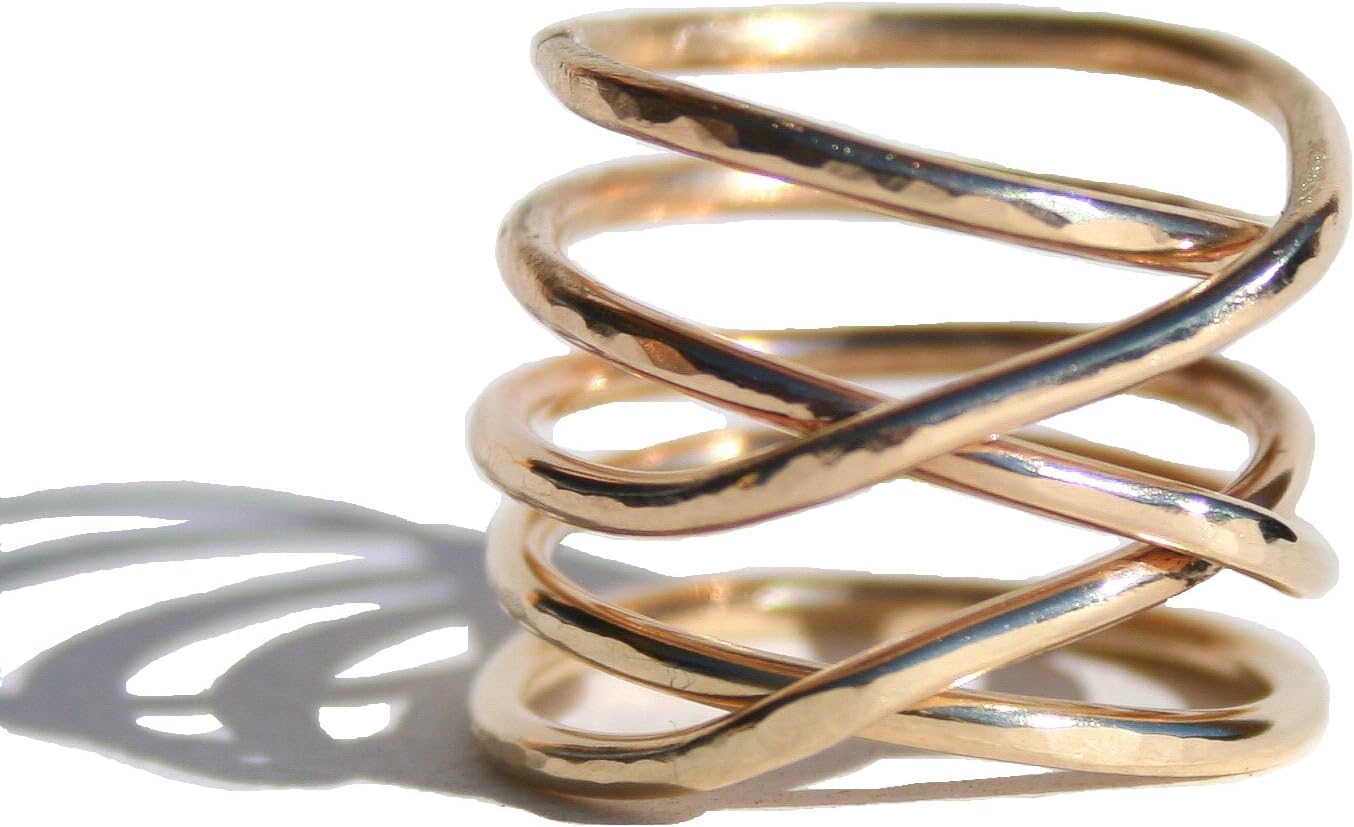 14k Gold Filled Twisted Ring - Thick Hammered Stacking Ring