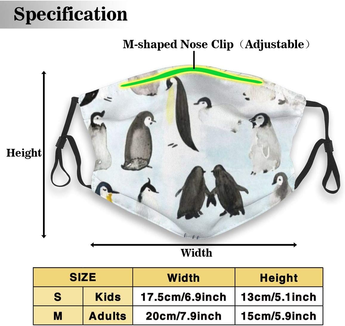 POSONINGS Penguin Group KN95 Mouth Mask,Free Two N95 Filter Elements Mask Personality Print Anti-Pollen Mask Anti-dust and Polyester Face Mask Face PM2.5