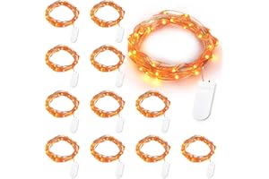Brizled Orange Fairy Lights, 12 Pack 20 LED Orange Halloween Lights, 6.56ft Battery Halloween String Lights, Indoor Twinkle Starry Lights Silver Wire for DIY Home Halloween Bedroom Party Holiday Decor