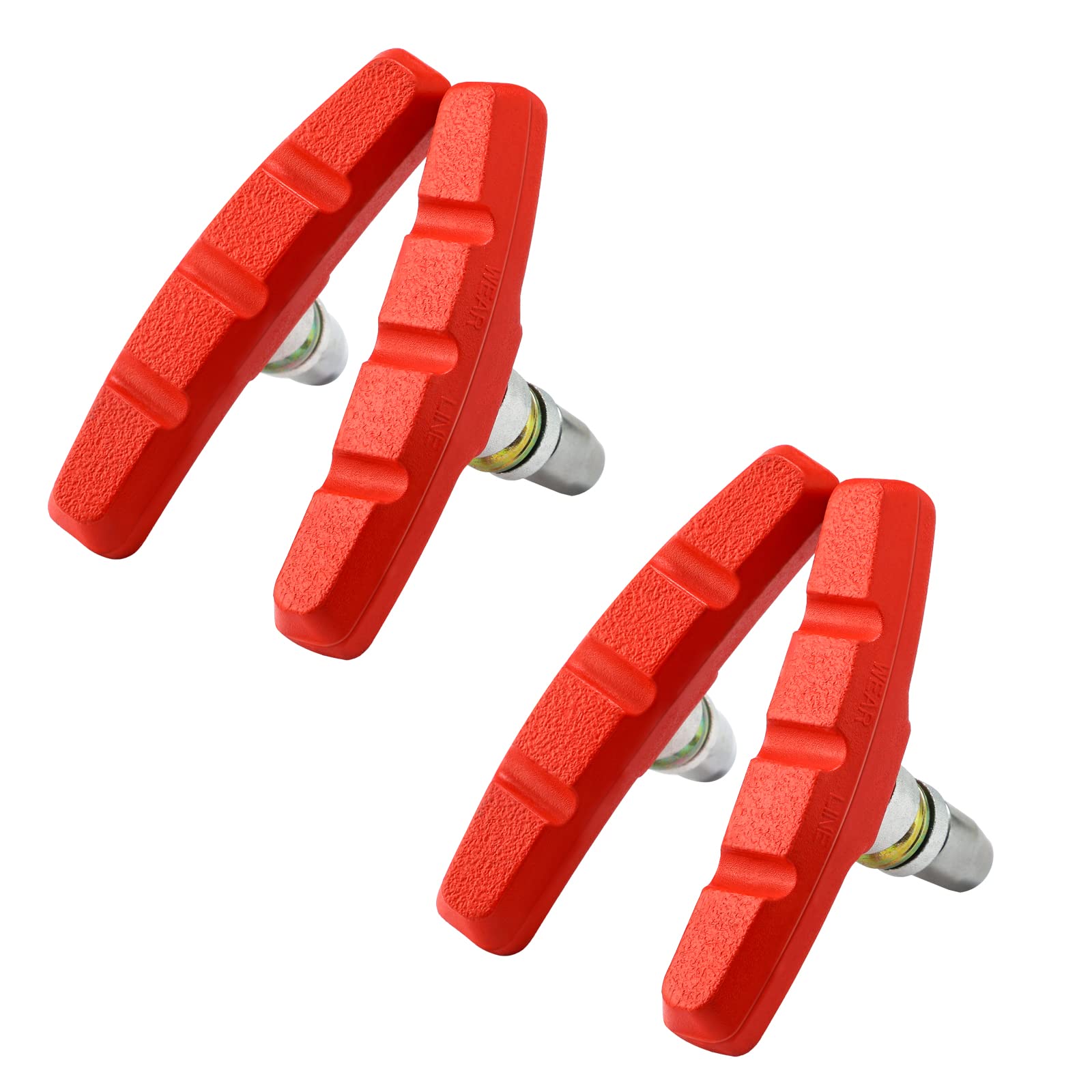 SOMMET 2 pairs V Bike Brake Pads with Hex Nuts and Spacers V Bicycle Brake Blocks Set 70 mm (Red)