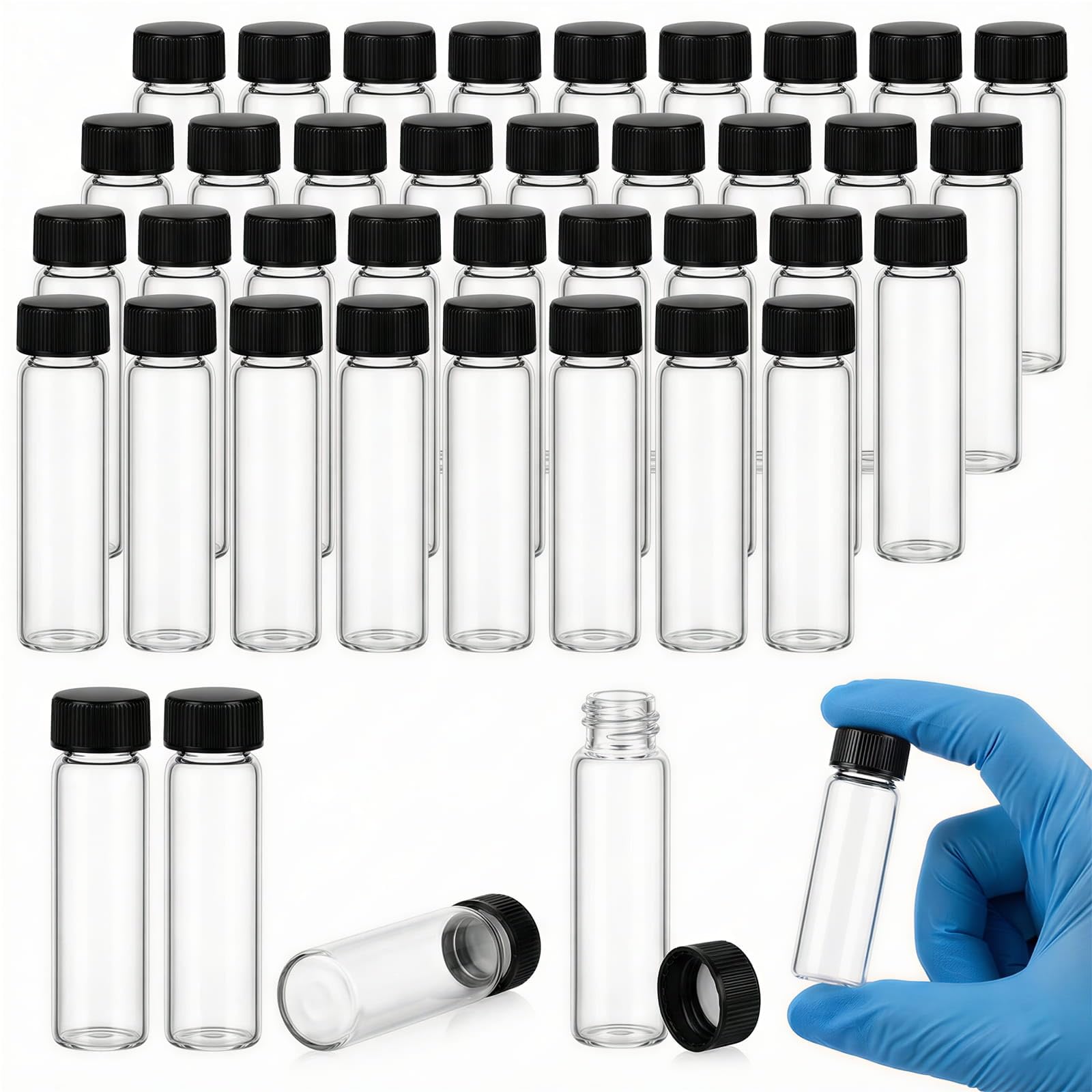 Photo 1 of 100Pcs 8ml 2 Dram Glass Vials with Screw Caps - Small Clear Sample Bottles for Essential Oils, Beads, and Crafts - Leak Proof Mini Storage Containers for Jewelry Findings, Spices, and Party Favors