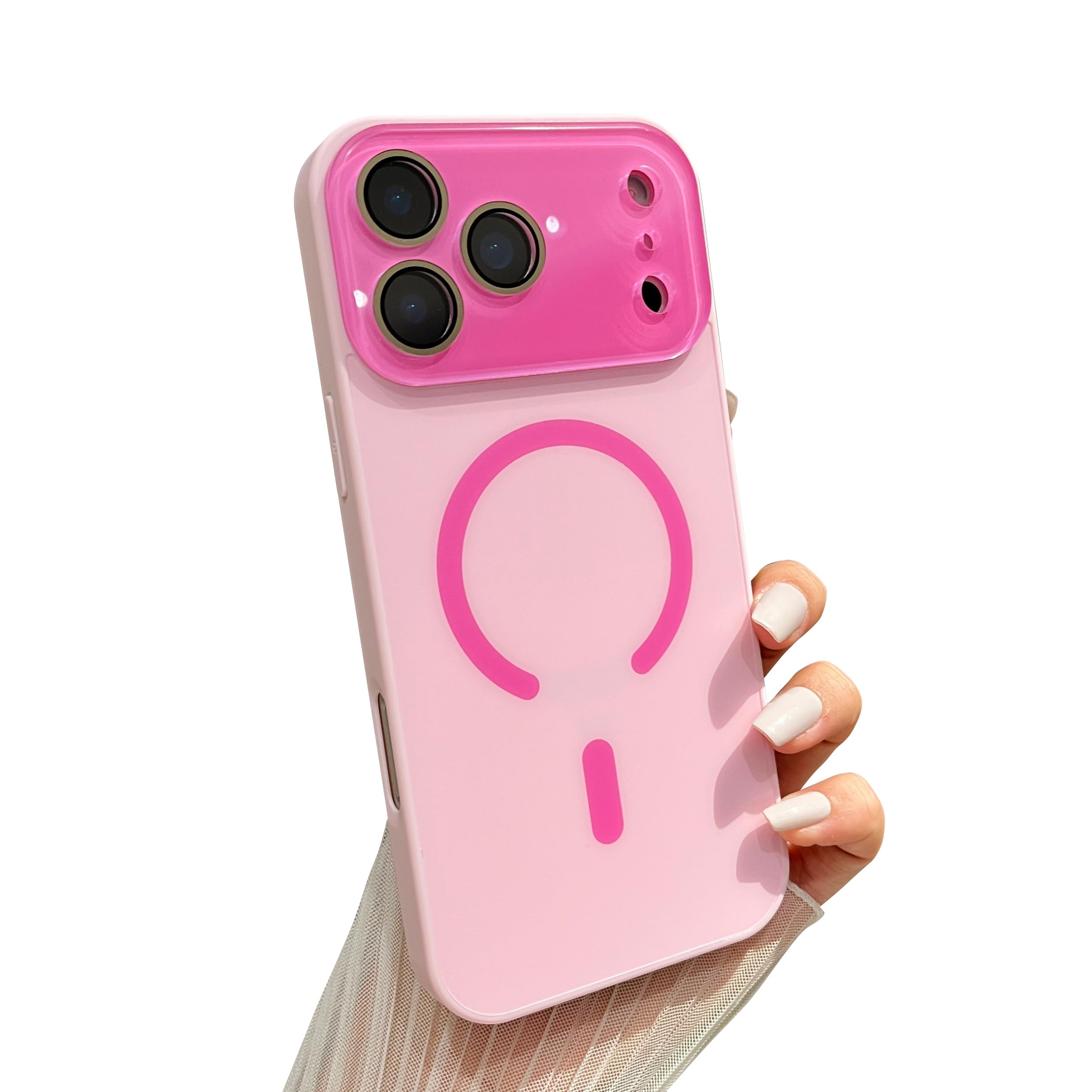Caseative Crystal Camera Lens Protection Candy Color Magnetic Case for iPhone, Compatible with MagSafe Wireless Charging (Pink,iPhone 17 Pro Max)