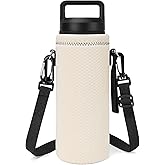 Linkidea Neoprene Water Bottle Carrier with Strap Compatible with YETI Rambler Bottle 18oz/26oz, Yonder 25oz, Insulated Waterbottle Sling Bag with Shoulder Strap, Off White