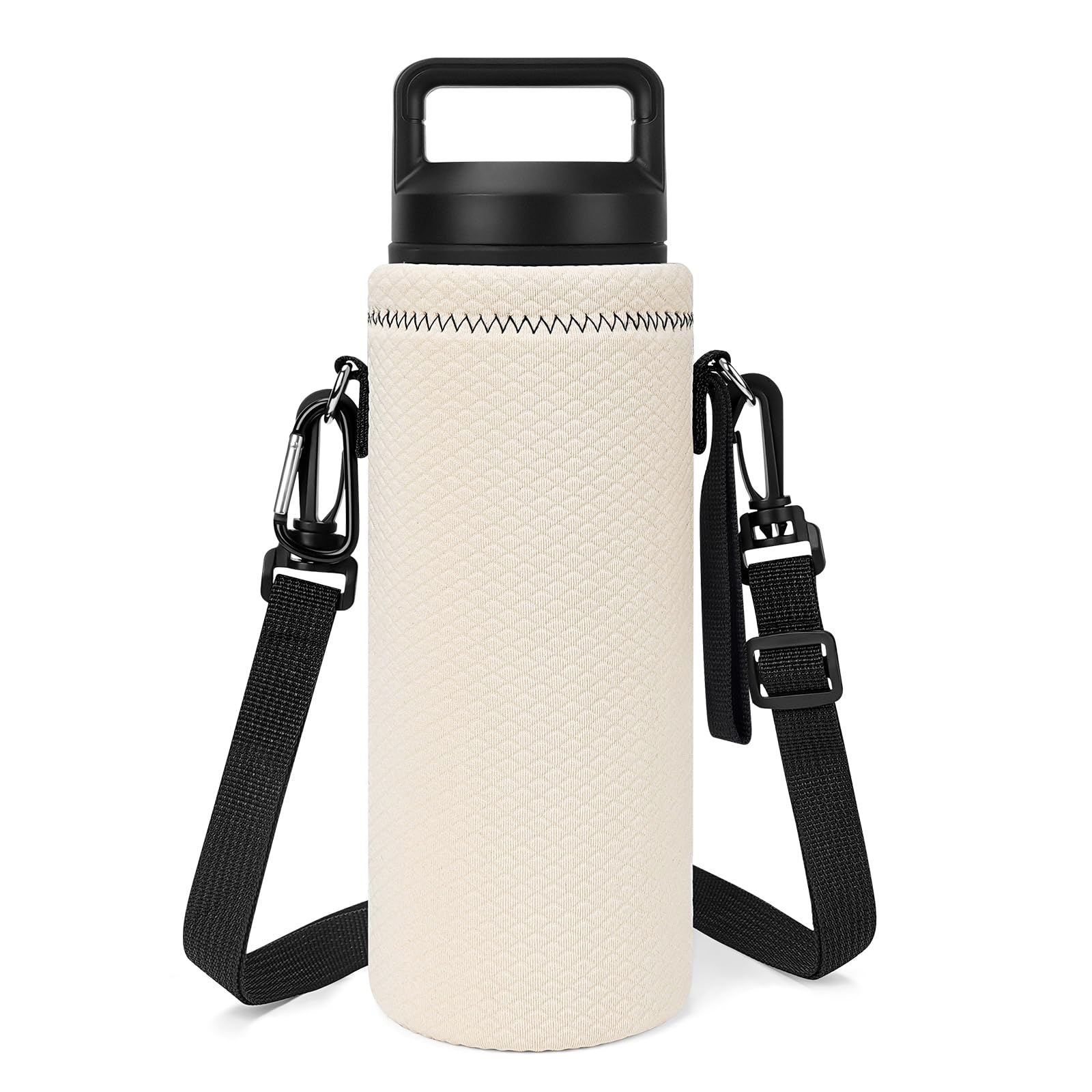 Linkidea Neoprene Water Bottle Carrier with Strap Compatible with YETI Rambler Bottle 18oz/26oz, Yonder 25oz, Insulated Waterbottle Sling Bag with Shoulder Strap, Off White
