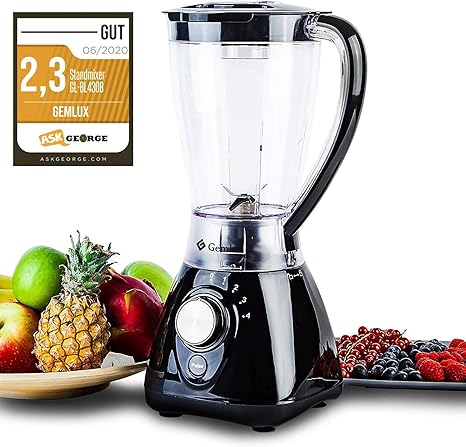 Gemlux Smoothie Maker 430w Mixer Standmixer Schwarz 4 Geschwindigkeitstufen Puls 1 5l Bpa Frei Behalter Mit 4 Robusten Edelstahlklingen Tragbar Blender Fur Mixen Purieren Zerkleinern Amazon De Kuche Haushalt