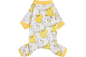Kosiyi Dog Pajamas Small Sized Dog Girl Boy, Yellow Duck Lightweight Velvet Pet Pjs, Fleece Stretch Dog Onesie, Puppy Winter Spring Clothes, Jammies, Dog Outfit Apparel, Small, Yellow