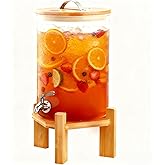2.1 Gallon Drink Dispenser,Glass Beverage Dispenser With Wood Stand,Large Water Drink Dispensers for Parties with Anti-blocking Spigot,Christmas Party Drink Dispenser for Lemonade,Juice, Iced Tea