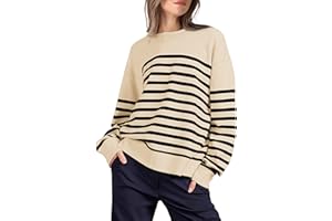WIHOLL Sweatshirts for Women Crewneck Long Sleeve Striped Tops Lightweight Fashion 2024