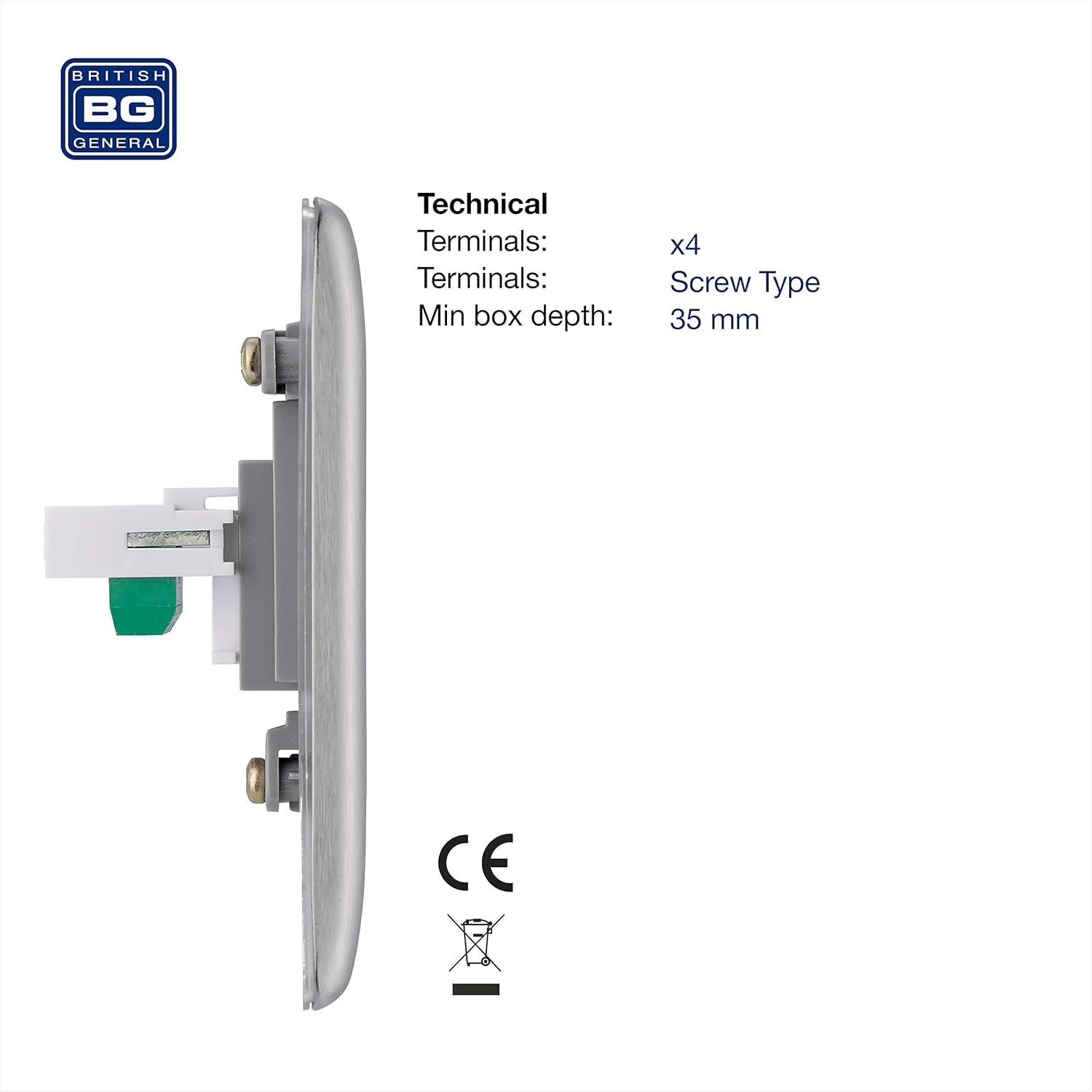 BG Electrical RJ11 Single Telephone Socket, Brushed Steel - Image 3