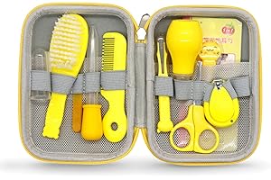 SUHCTUPTX Baby Grooming Kit, Portable Baby Safety Care Set with Hair Brush Comb Nail Clipper Nasal Aspirator etc for Nursery Newborn Toddlers Infant Girl Boys Keep Clean (Yellow)