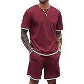 COOFANDY Men's Waffle Shirt and Shorts Set 2 Piece Outfits Casual Summer Tracksuits Set with Pockets