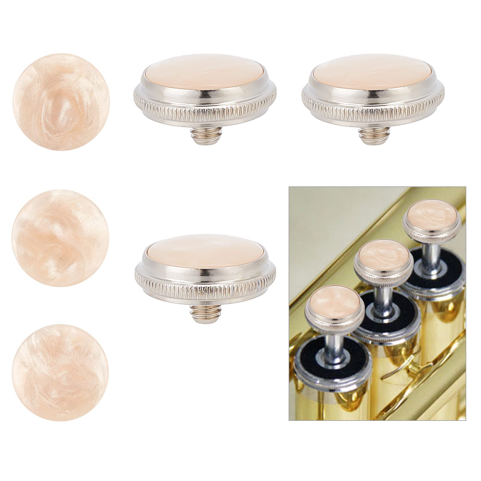 CHGCRAFT 6Pcs Trumpet Valve Finger Buttons Musical Instruments Accessories Imitation Shell Saxophone Finger Button Wind Instruments Replacement for Trumpet Saxophone Platinum, Tray 13.5mm