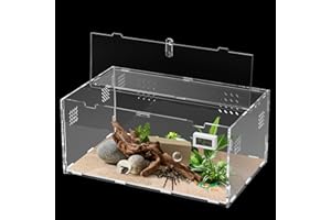 Hygger Zoo Reptile Terrarium Tank Horizontal with Thermohygrometer for Small Tree Dwelling Reptile Amphibians Lizard Gecko Spider Enclosure Hermit Crab Cage Insect Isopod Acrylic Tarantula Terrarium L