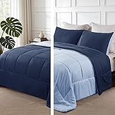 Exclusivo Mezcla Lightweight Reversible Queen Size Comforter Set, Down Alternative Comforter with 2 Pillow Sham, Queen Size Bedding Set for All Seasons, Navy/Blue