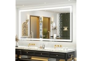 OKPAL 72x40 Lighted Bathroom Mirror, Anti-Fog LED Bathroom Mirror with Lights, Dimmable Lighted Vanity Mirror, Shatterproof, Horizontal/Vertical