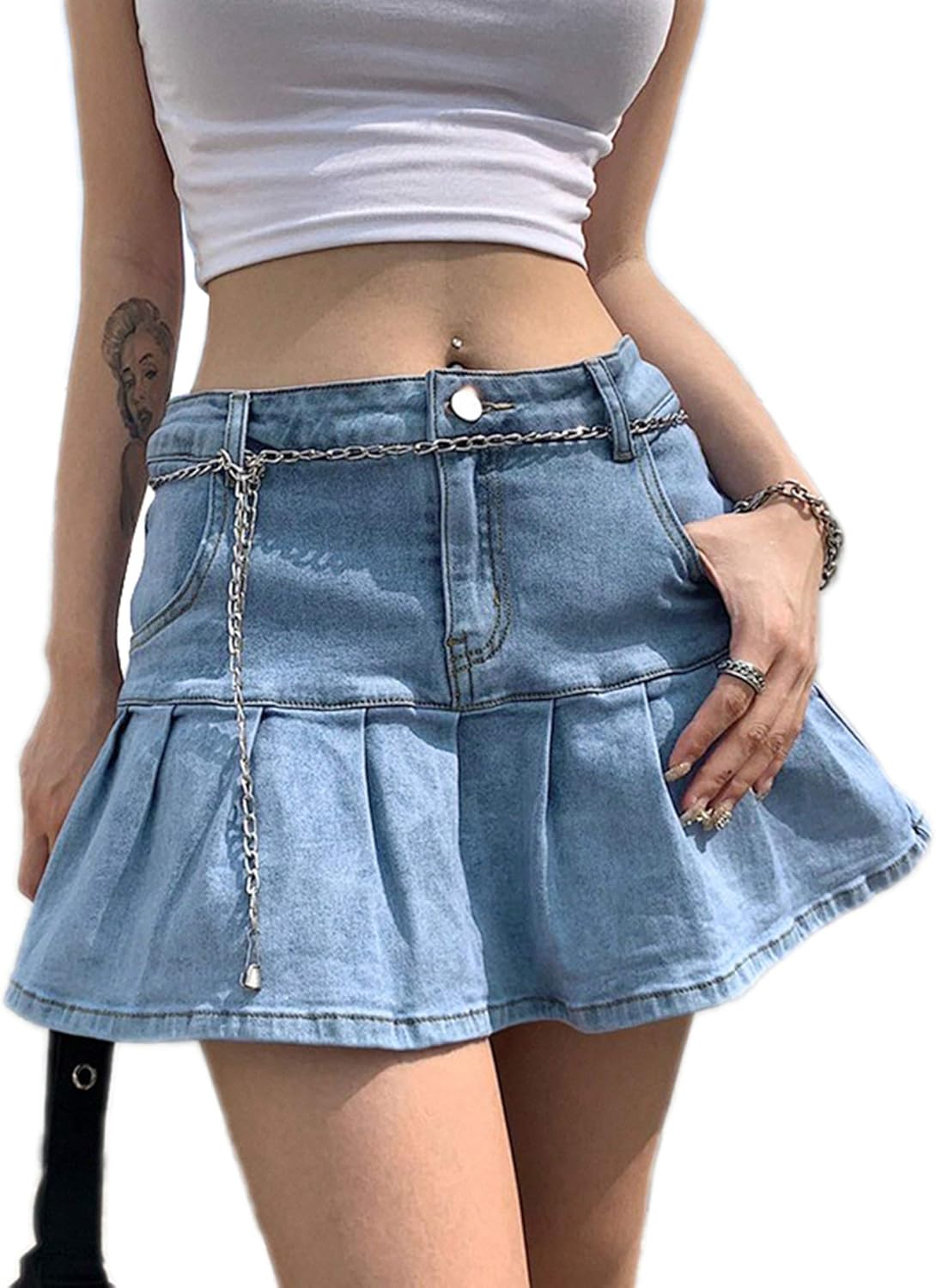 Women Fashion Denim Mini Skirt with Pocket High Waist