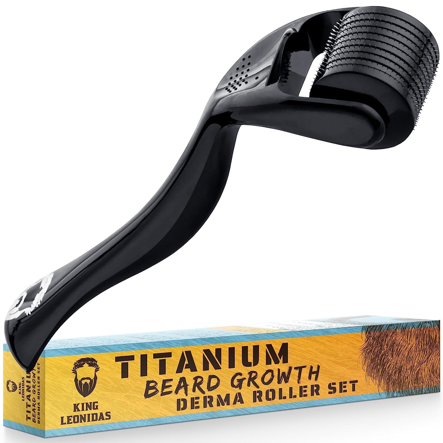 King Leonidas Beard Derma Roller for Men, 0.30mm Precision Micro-Needling Roller for Ultimate Beard Growth, Advanced Titanium Mico-Needles for Facial Hair & Thicker Beard