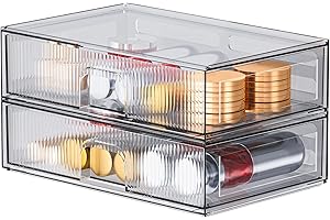 ZHIAI Stackable Storage Drawer, 2 Piece Acrylic Organiser for Cosmetics and Beauty Products, Suitable for Dressers, Bathrooms, Cabinets, Storage Rooms, Bedrooms and Home Organisers