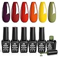 beetles 6 Colors Gel Polish Set, Burgundy Red Green Orange Gel Nail Polish Colors Sunset Leaves Nail Polish Soak Off Nail Art Lamp UV LED Cured Manicure Nail at Home Gifts for Women