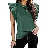 Tankaneo Womens Ruffle Cap Sleeve Tank Tops Fall Corduroy Sleeveless Shirts Casual Loose Fit Crew Neck Tops