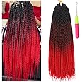 Box Braids Crochet Hair Red Ombre 24 Inch Pre looped Crochet Hair Extensions Hand Made 3 Packs Twist Crothet Braids Hair for Women Braiding Hair Extensions 22 Strands/Pack (Black-Wine Red-Red)