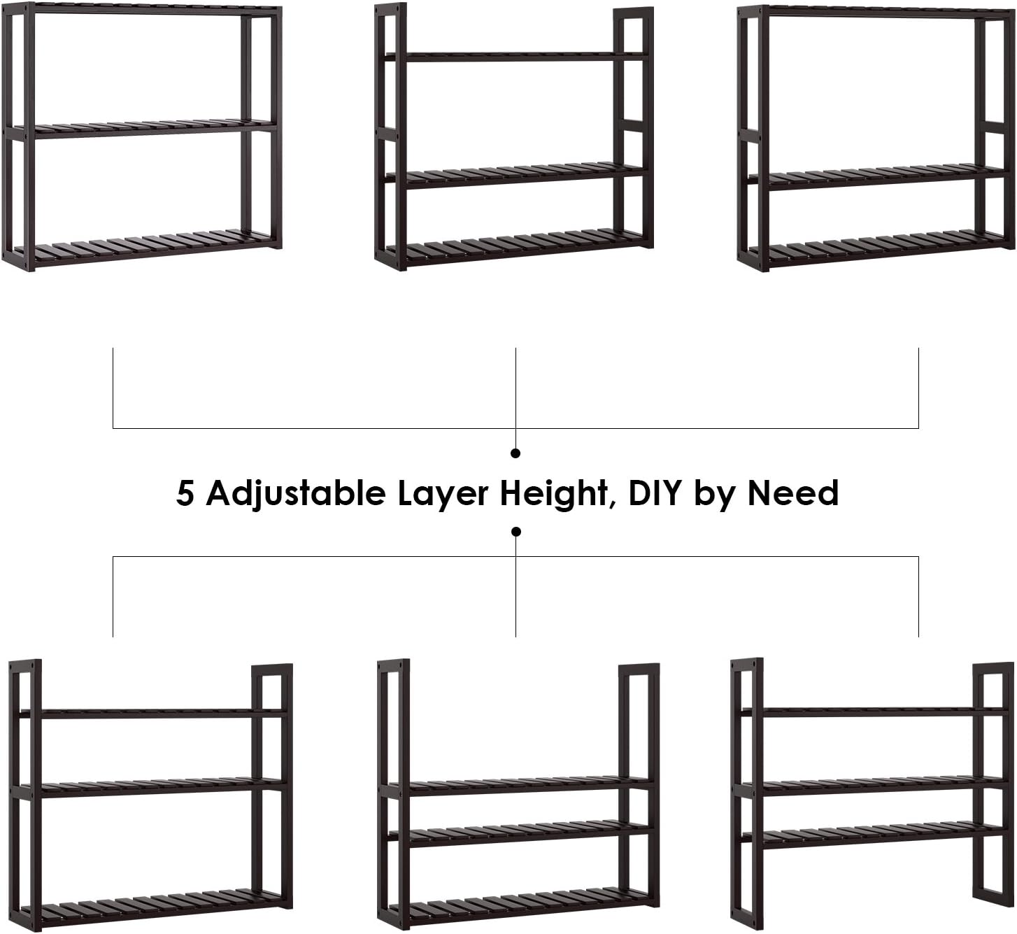 HOMFA Bamboo Bathroom Shelf 3-Tier Multifunctional Adjustable Layer Rack Wall Mounted Utility Storage Organizer Towel Shelves Kitchen Living Room Holder Dark Brown: Home Improvement