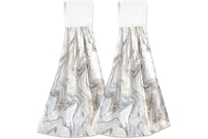 Boccsty White Gold Marble Fingertip Bath Towels 2 Pieces Hanging Hand Bath Towel Tea Bar Towels for Bathroom Farmhouse Housewarming Tabletop Home