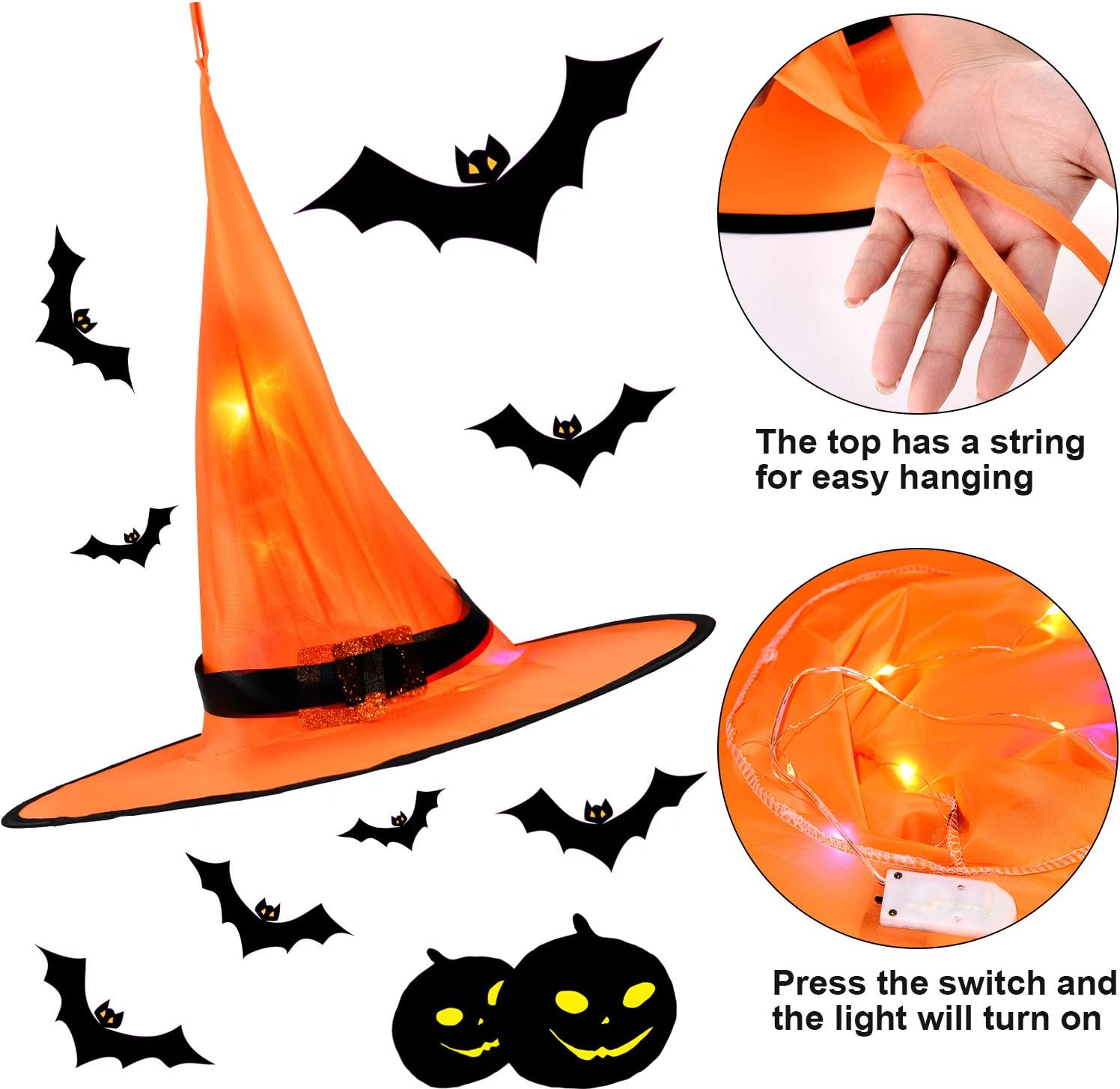 12 Pieces Halloween LED Lighted Witch Hats Hanging Decoration Hat Set, Glowing Witch Hats Halloween Party Lighting Hats Button Battery Powered for Tree Yard Garden: Home Improvement