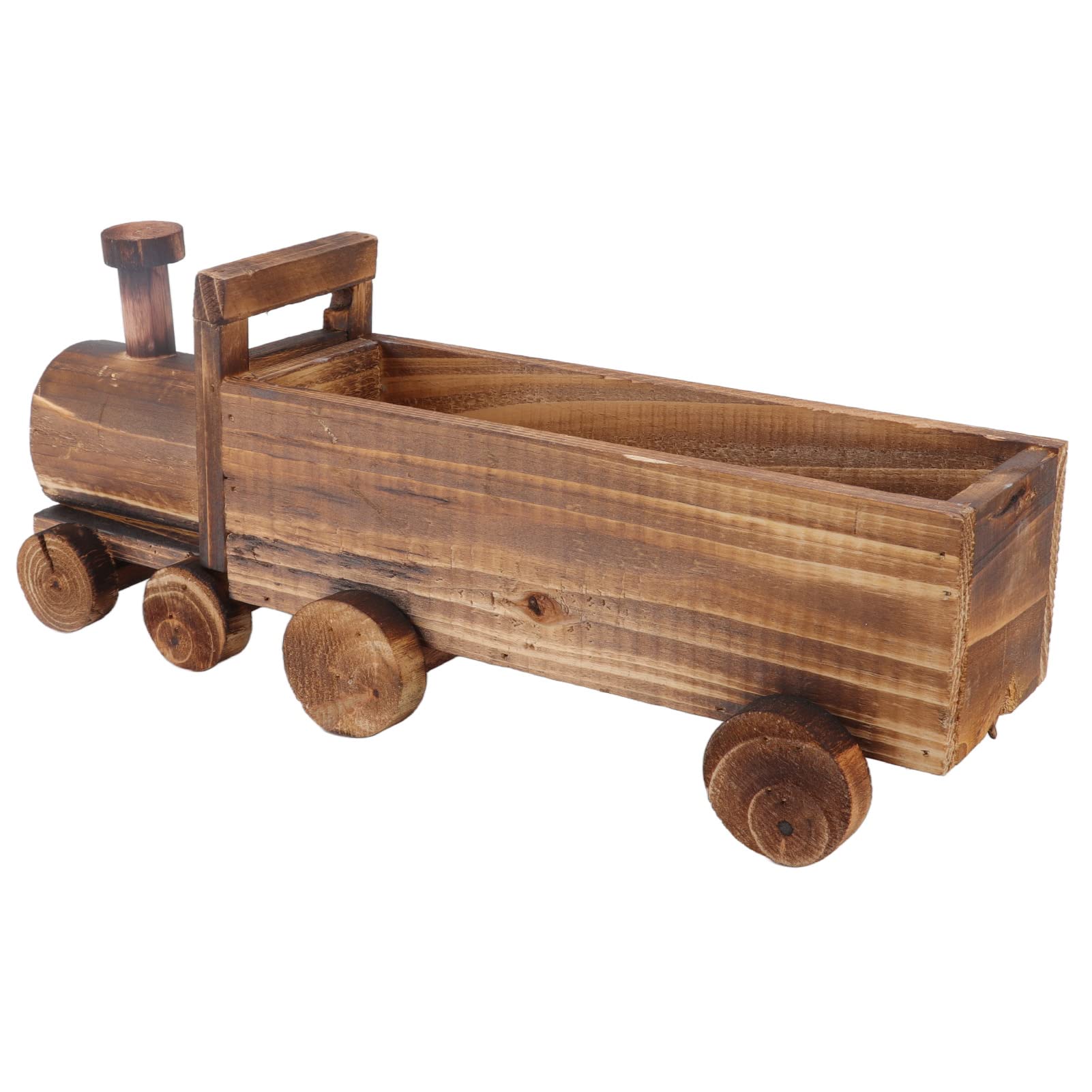Haofy Wagon Planter, Garden Wood Cart Plant Pot Decorative Rustic Train Flower Pot with Wheels for Outdoor Backyard Patio Balcony Decor, 14.6 X 4.7 X 5.7in
