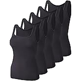 BQTQ 5 Pack Women's Tank Tops Square Neck Sleeveless Ladies Tank Top Undershirts