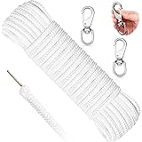 50 Feet 5/16 Inch Wire Center Flagpole Rope Halyard Rope with 2 Pieces Stainless Steel Snap Hooks White Braided Polyester Fla