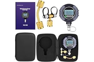 Saysurey Digital Vacuum Gauge, 0-75000 μm Hg HVAC Vacuum Pressure Meter with 7/16"-20UNF, HVAC Digital Vacuometro Tester Set with Buzzer Alarm, 1/4" SAE Extension Connector Fitting,Brass Adapter