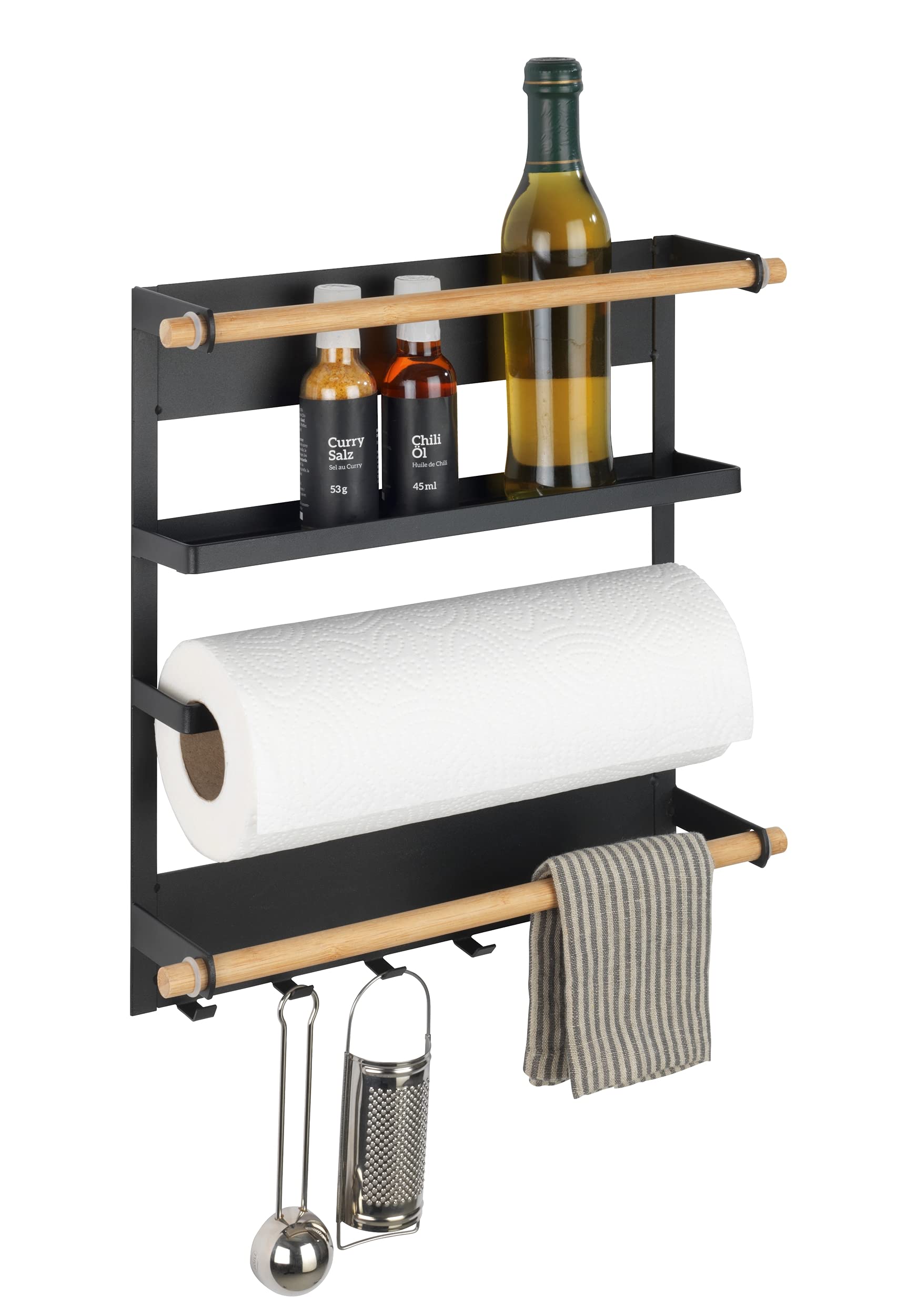 WENKO Magna Kitchen Shelf with Kitchen Roll Holder Black