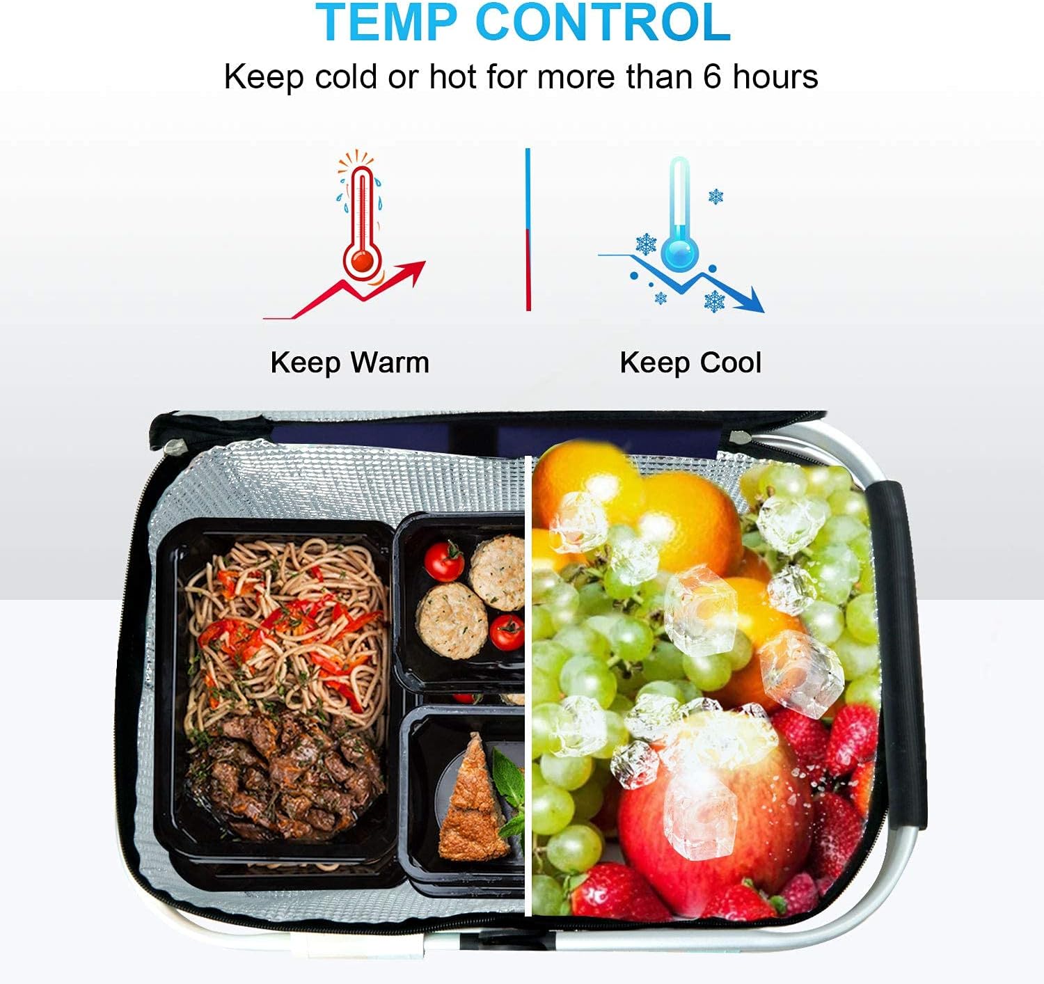 LIQING 35L Large Picnic Basket, Shopping, Travel, Camping Grocery Bags, 2 Layers of Internal Pockets Leak-Proof and Insulated, Folding, Internal Support Does Not Collapse (Blue): Kitchen & Dining