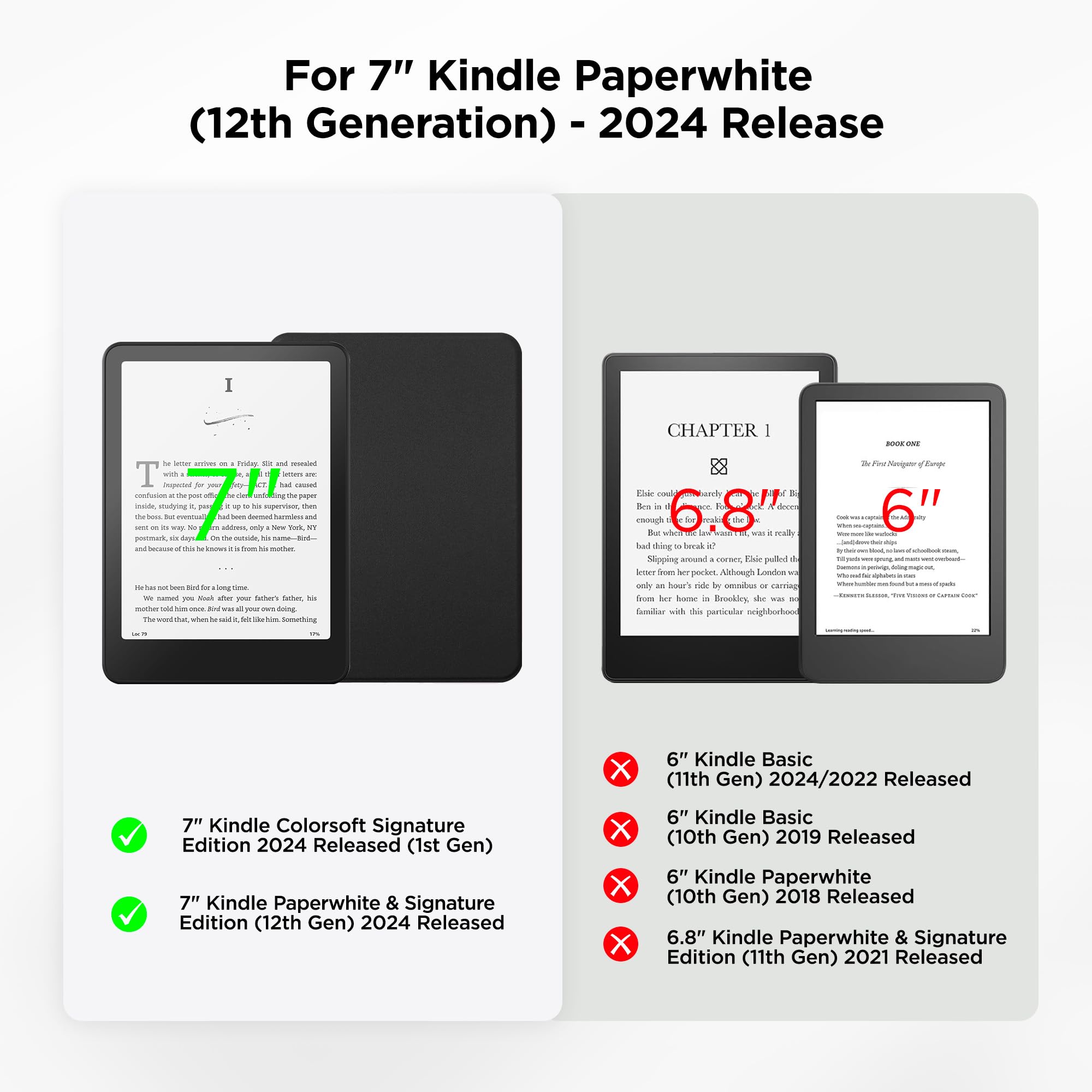 SESENSE Detachable Magnetic Case for Kindle Paperwhite 12th Gen 2024 | 7-inch | for Kindle Colorsoft Signature Edition | Slim PU Shell Cover | Auto Wake/Sleep | Black
